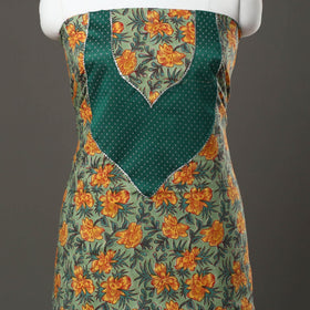 Green - sanganeri cotton patchwork unstitched kurta