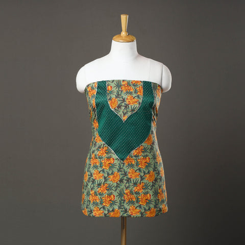 Green - sanganeri cotton patchwork unstitched kurta