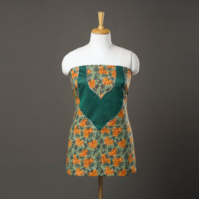 Green - sanganeri cotton patchwork unstitched kurta
