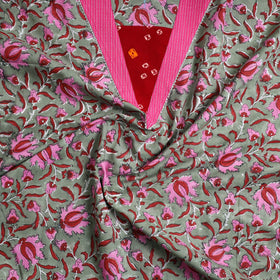 Green - sanganeri cotton patchwork unstitched kurta