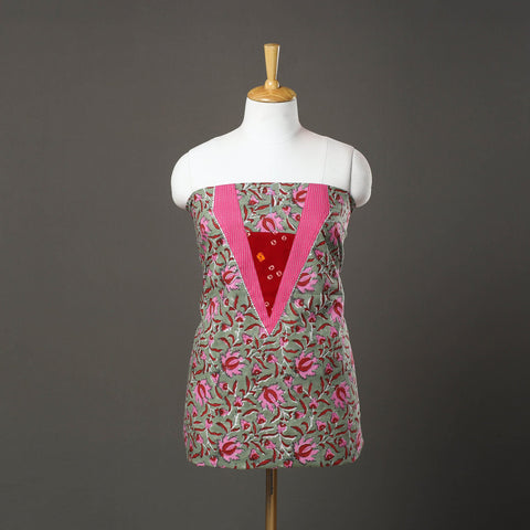 Green - sanganeri cotton patchwork unstitched kurta