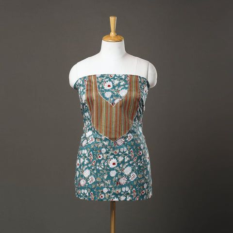 Green Sanganeri Print Cotton Patchwork Kurta Material (3m)