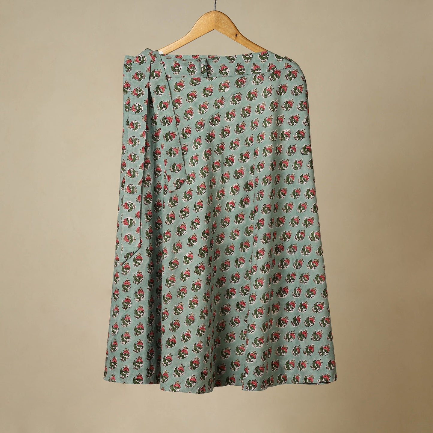 Green - sanganeri cotton wrap around skirt 01 - handcrafted