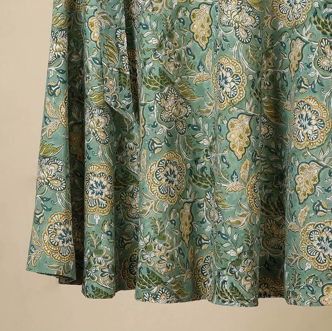 Green - sanganeri cotton wrap around skirt 11 - handcrafted