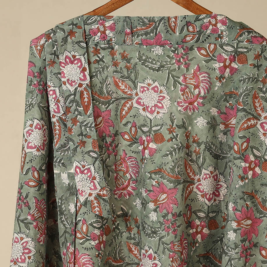 Green - sanganeri cotton wrap around skirt 19 - handcrafted