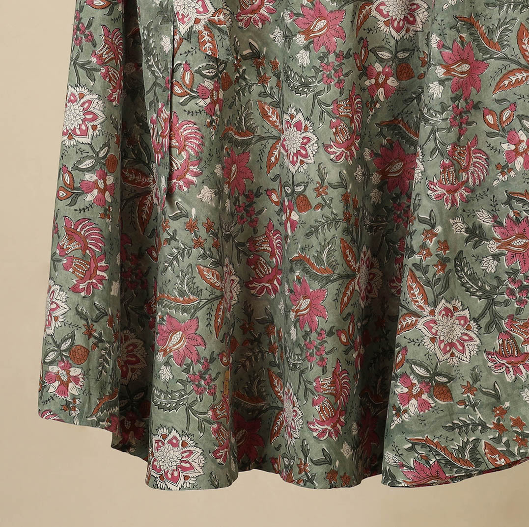 Green - sanganeri cotton wrap around skirt 19 - handcrafted