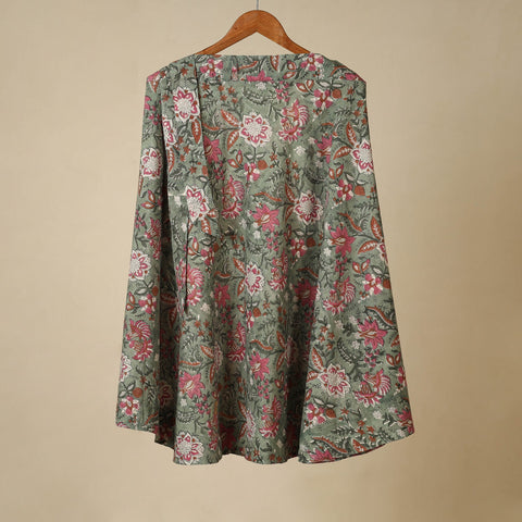 Green - sanganeri cotton wrap around skirt 19 - handcrafted