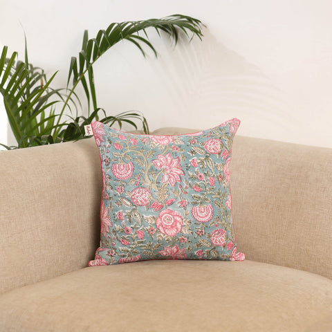 Green - sanganeri cushion cover 07 - handcrafted