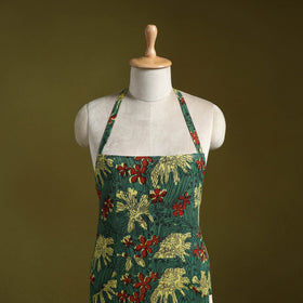 Green - sanganeri hand block print apron with pocket 02