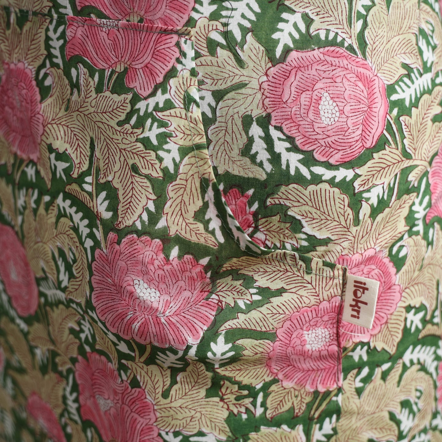 Green - sanganeri hand block print apron with pocket 13