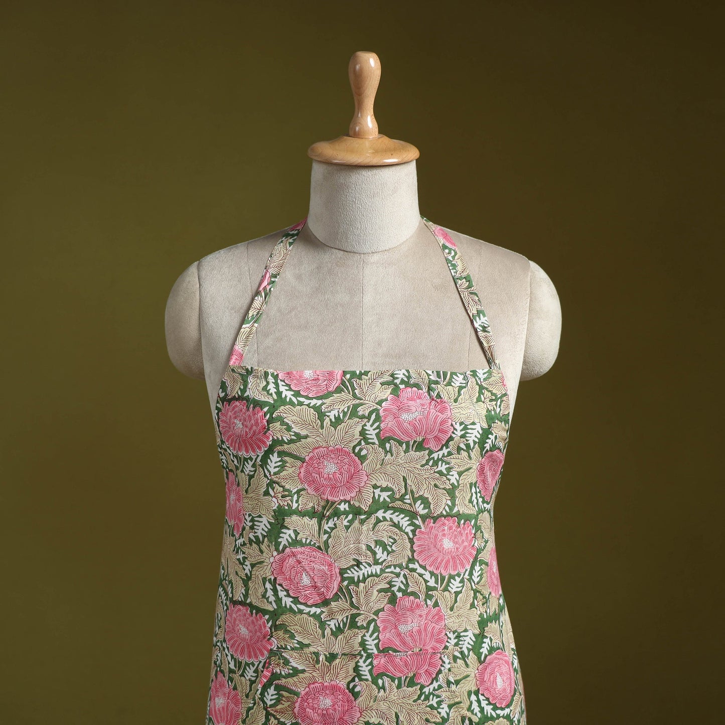 Green - sanganeri hand block print apron with pocket 13