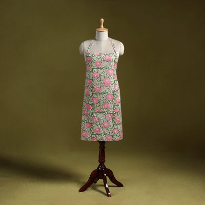Green - sanganeri hand block print apron with pocket 13
