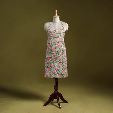 Green - sanganeri hand block print apron with pocket 13