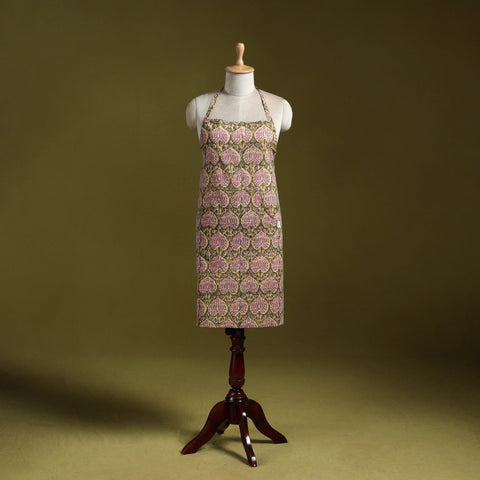 Green - sanganeri hand block print apron with pocket 21