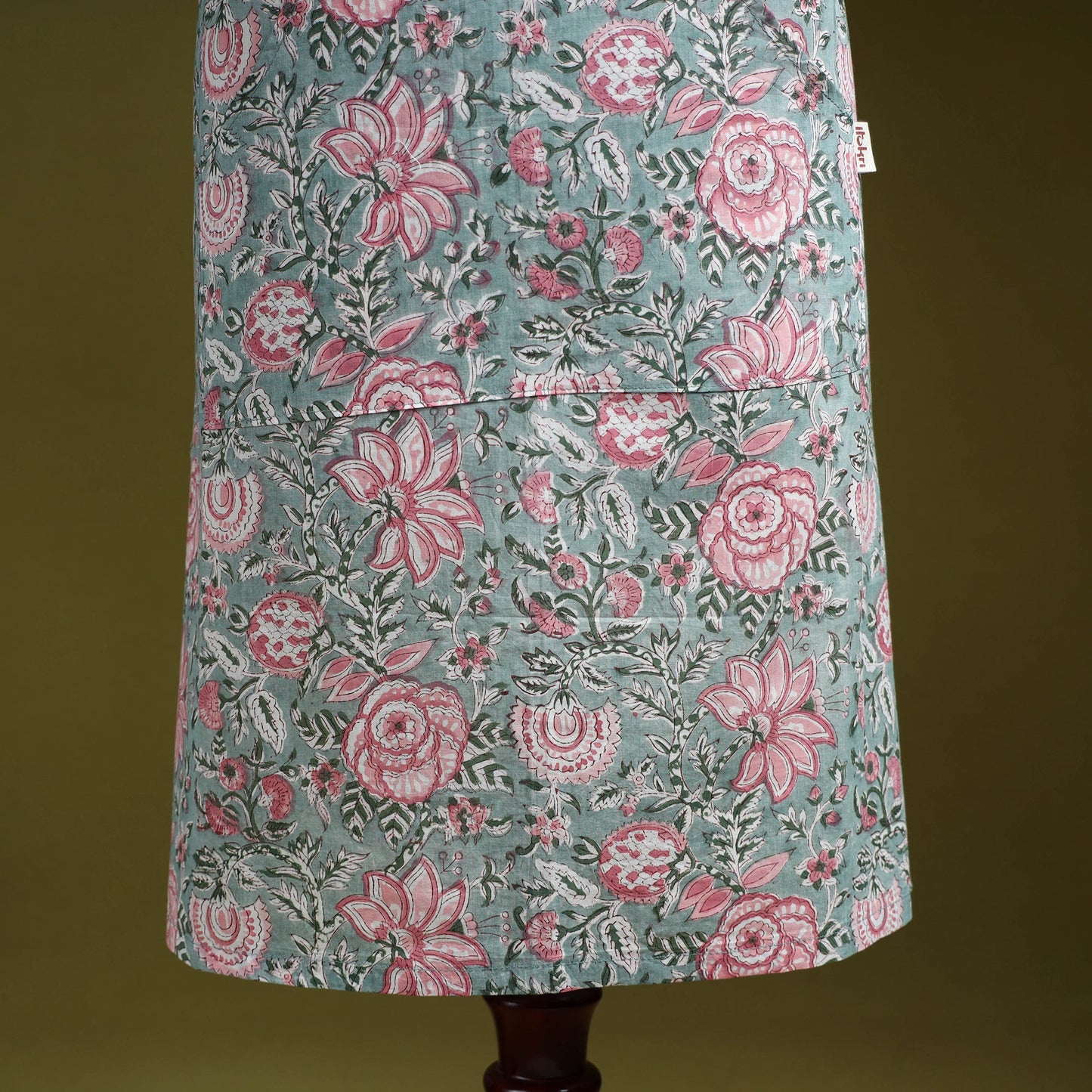 Green - sanganeri hand block print apron with pocket 24