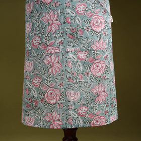Green - sanganeri hand block print apron with pocket 24