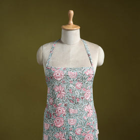Green - sanganeri hand block print apron with pocket 24