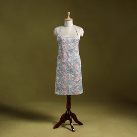 Green - sanganeri hand block print apron with pocket 24