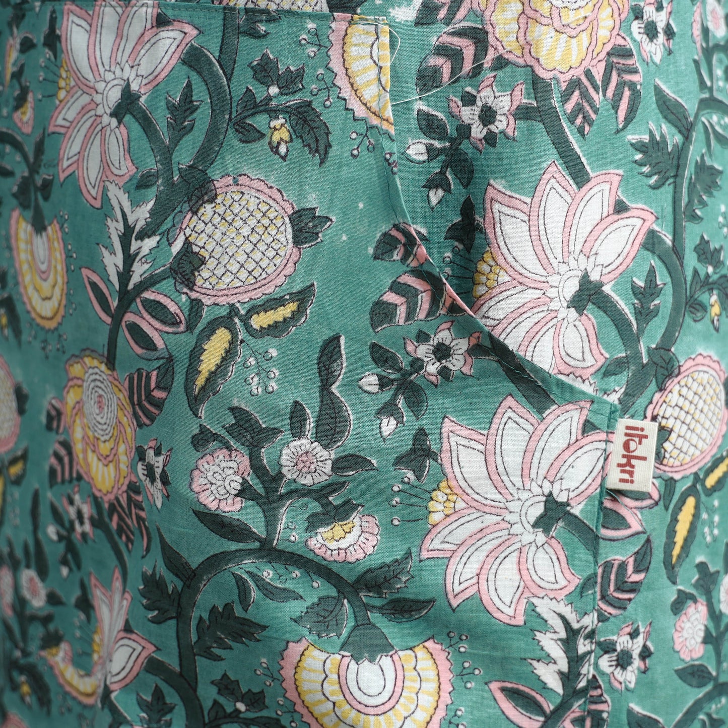 Green - sanganeri hand block print apron with pocket 27