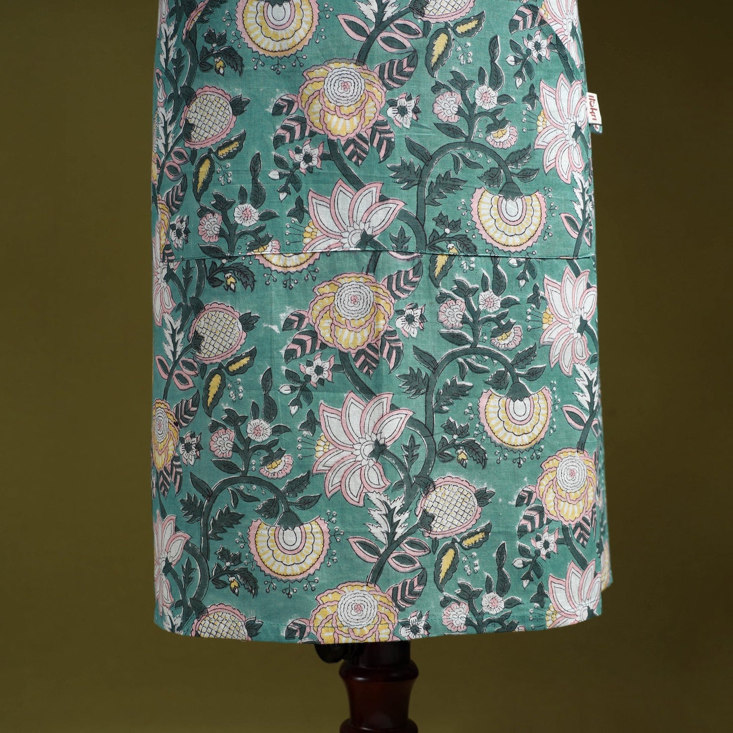 Green - sanganeri hand block print apron with pocket 27