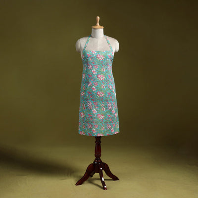 Green - sanganeri hand block print apron with pocket 37