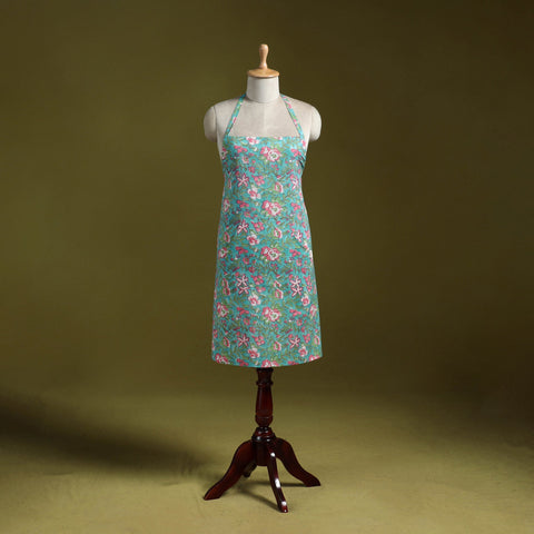 Green - sanganeri hand block print apron with pocket 37