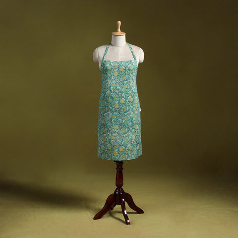 Green - sanganeri hand block print apron with pocket 42
