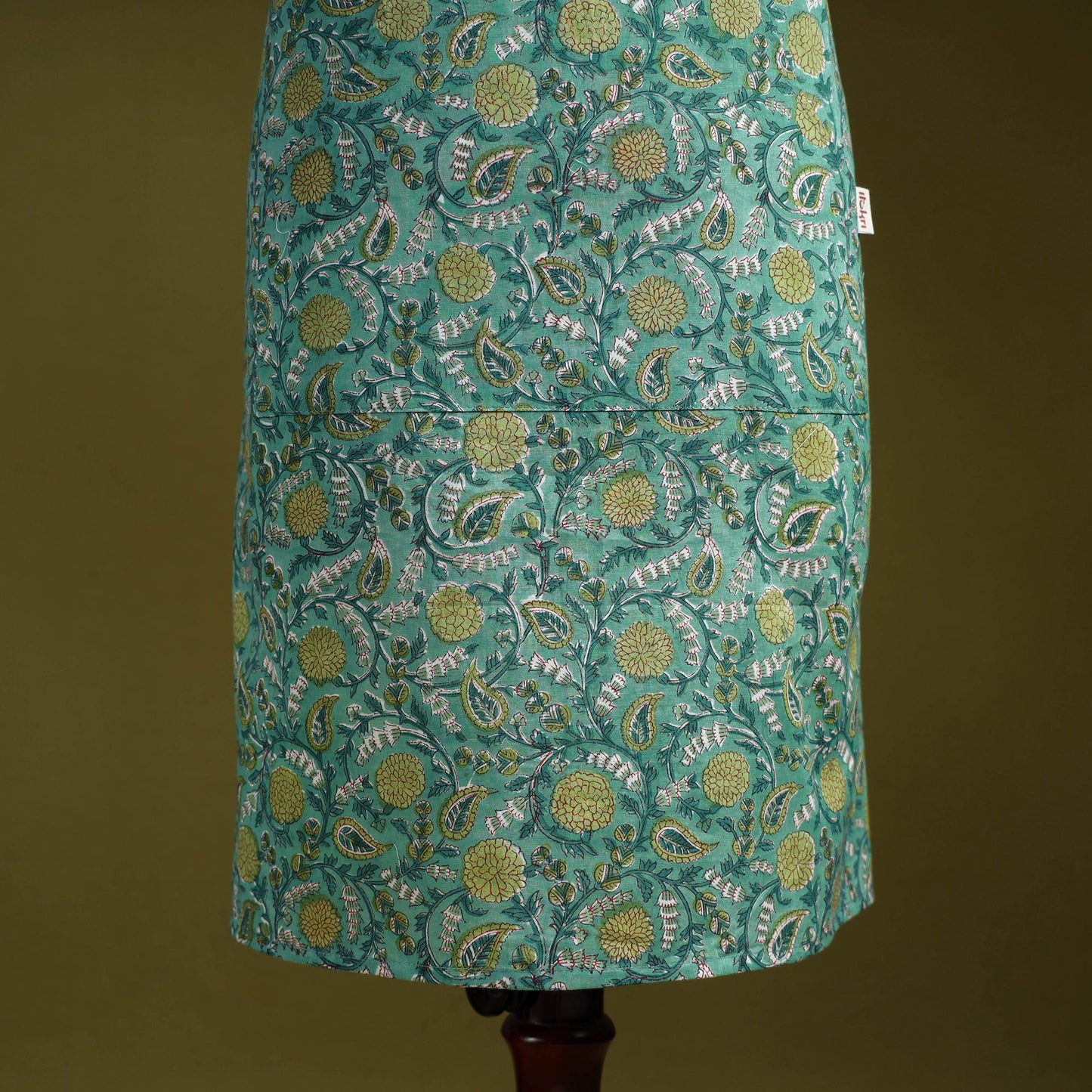 Green - sanganeri hand block print apron with pocket 42