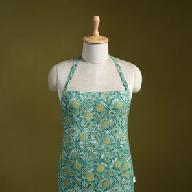 Green - sanganeri hand block print apron with pocket 42