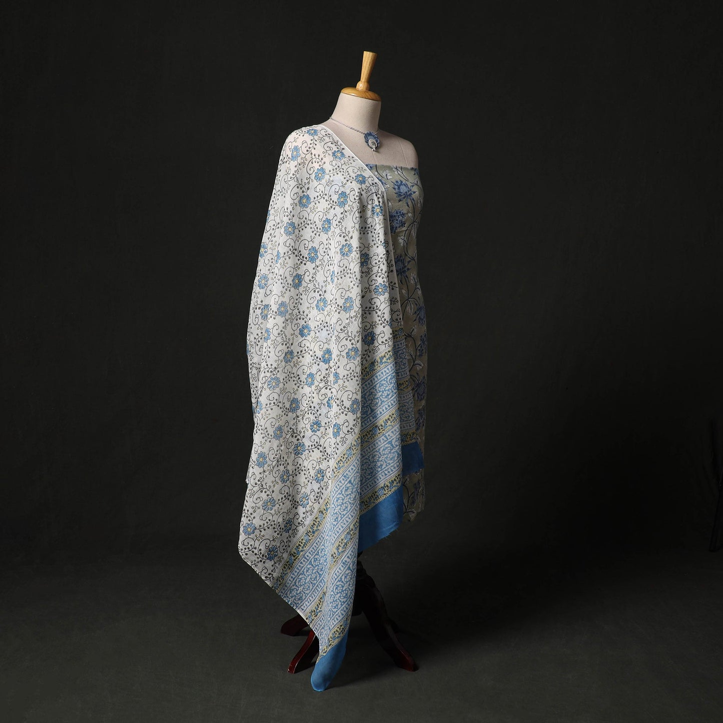 Sanganeri hand block print cotton 2pc unstitched dress