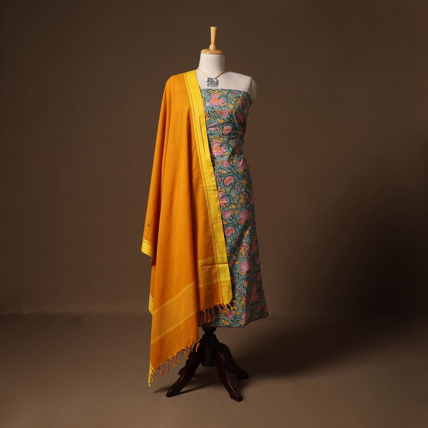 Sanganeri hand block print cotton 2pc unstitched dress