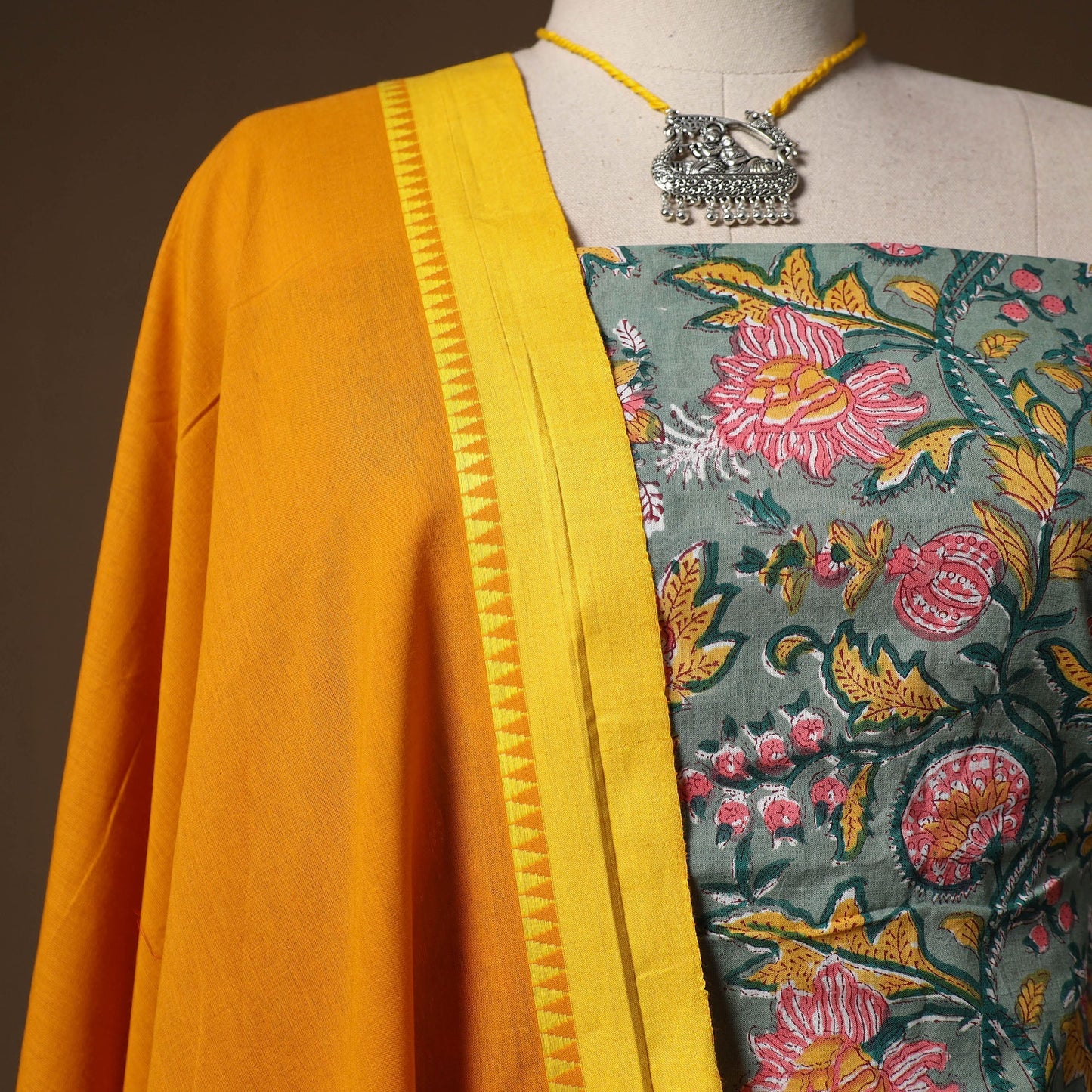 Sanganeri hand block print cotton 2pc unstitched dress