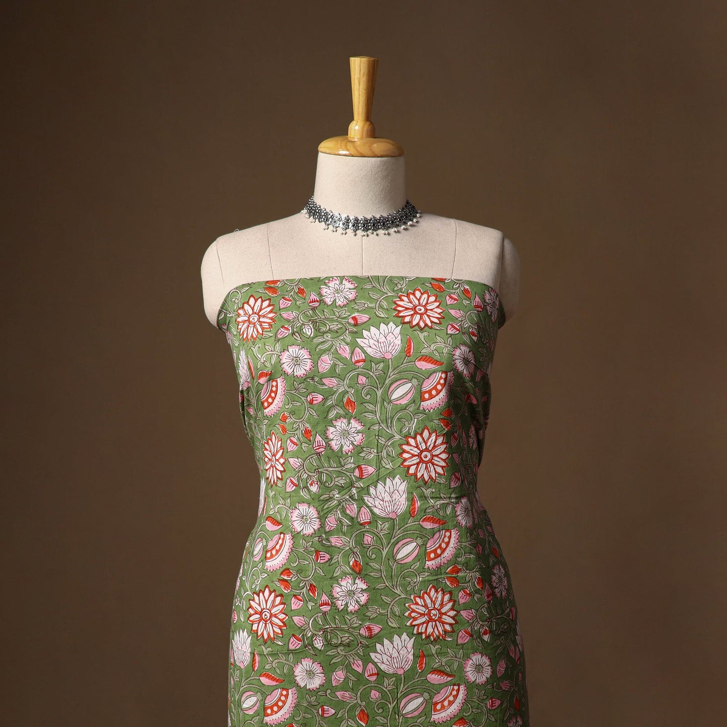 Green - sanganeri hand block print cotton 2pc unstitched