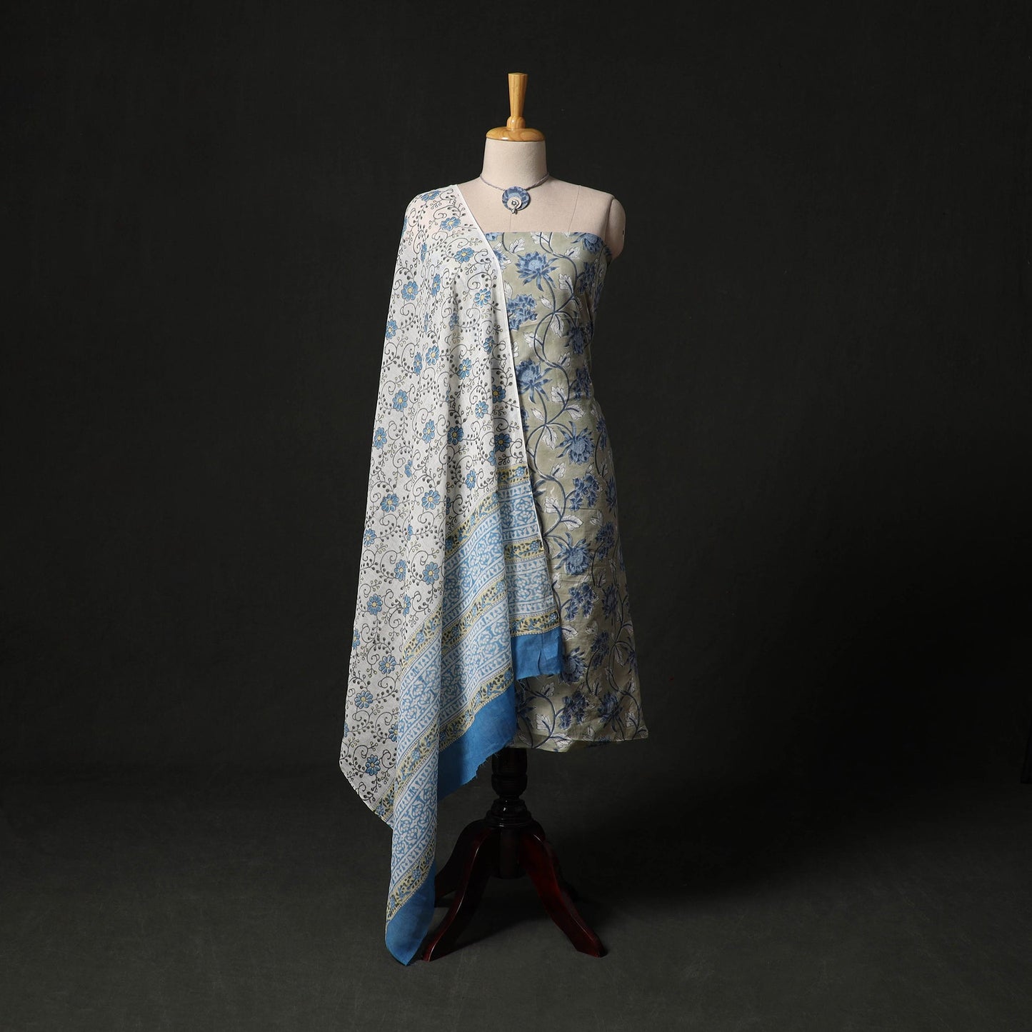 Sanganeri hand block print cotton 2pc unstitched dress