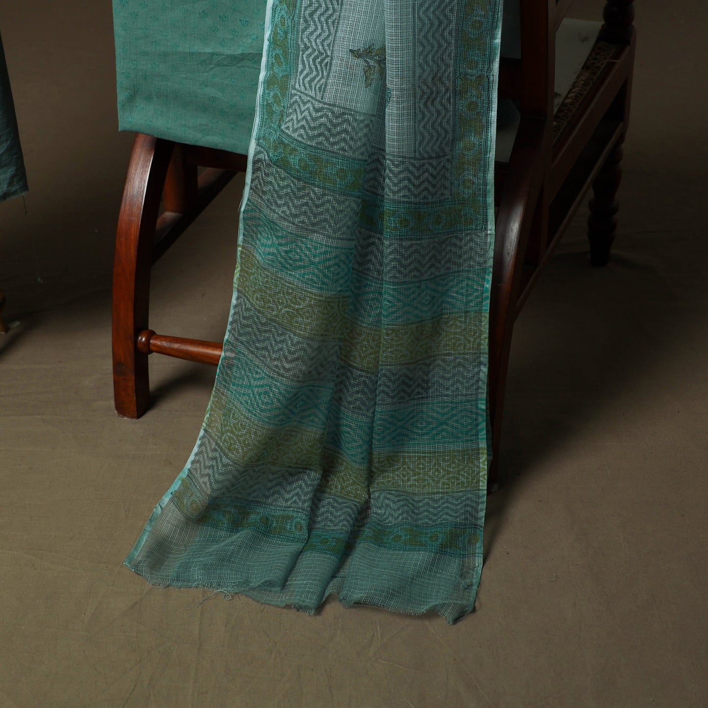 Sanganeri hand block print cotton 3pc unstitched dress