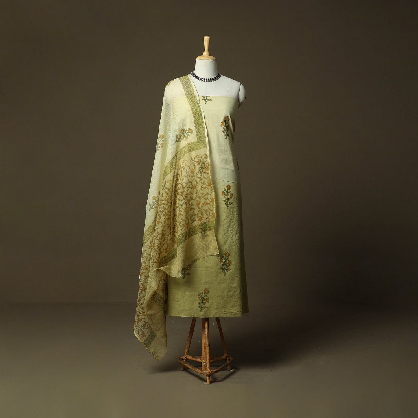Sanganeri hand block print cotton 3pc unstitched dress