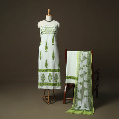 Sanganeri hand block print cotton 3pc unstitched dress