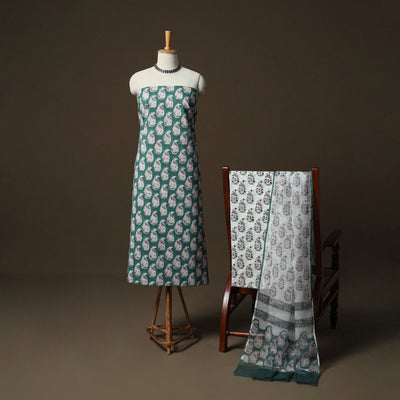 Sanganeri hand block print cotton 3pc unstitched dress