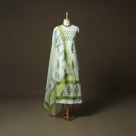 Sanganeri hand block print cotton 3pc unstitched dress