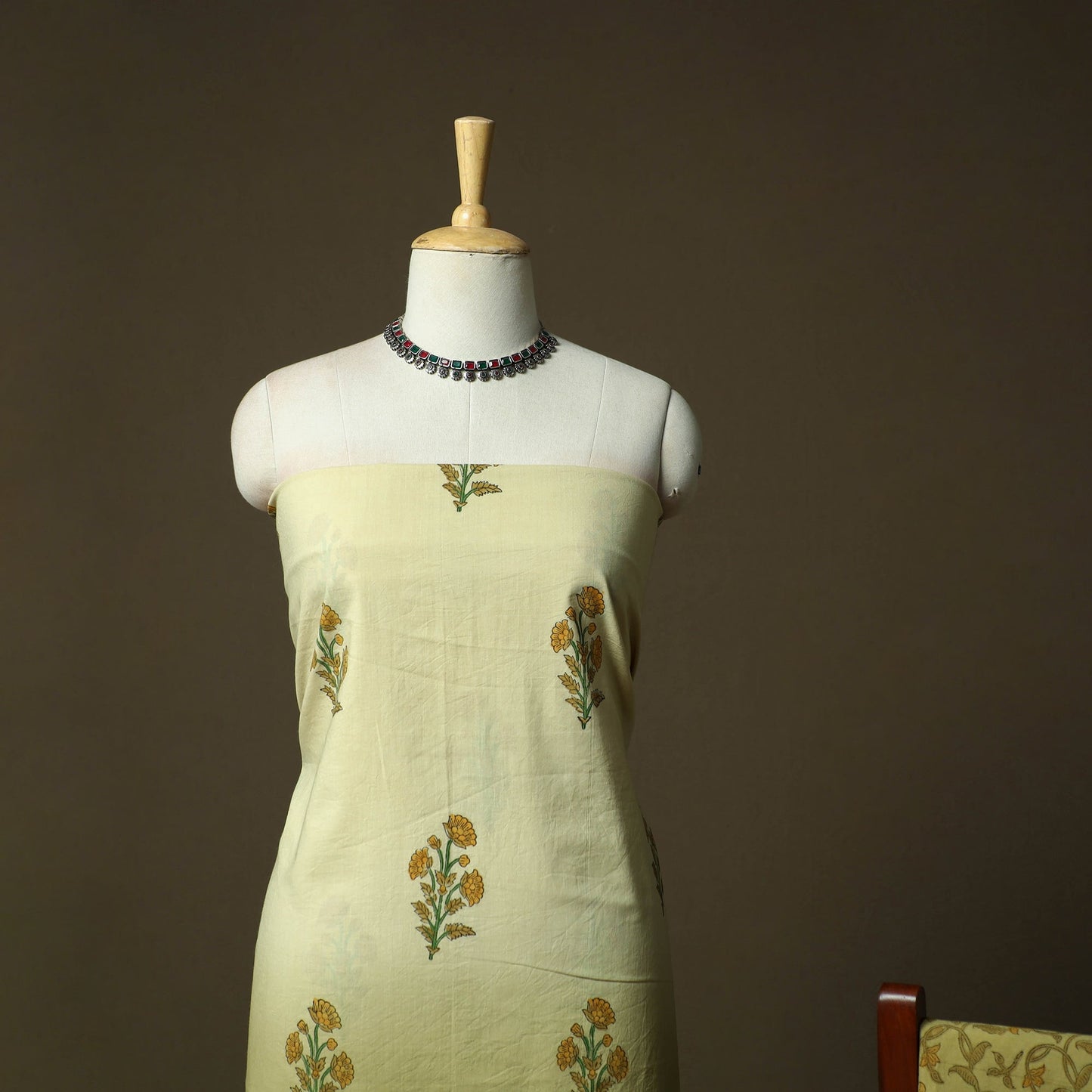 Sanganeri hand block print cotton 3pc unstitched dress