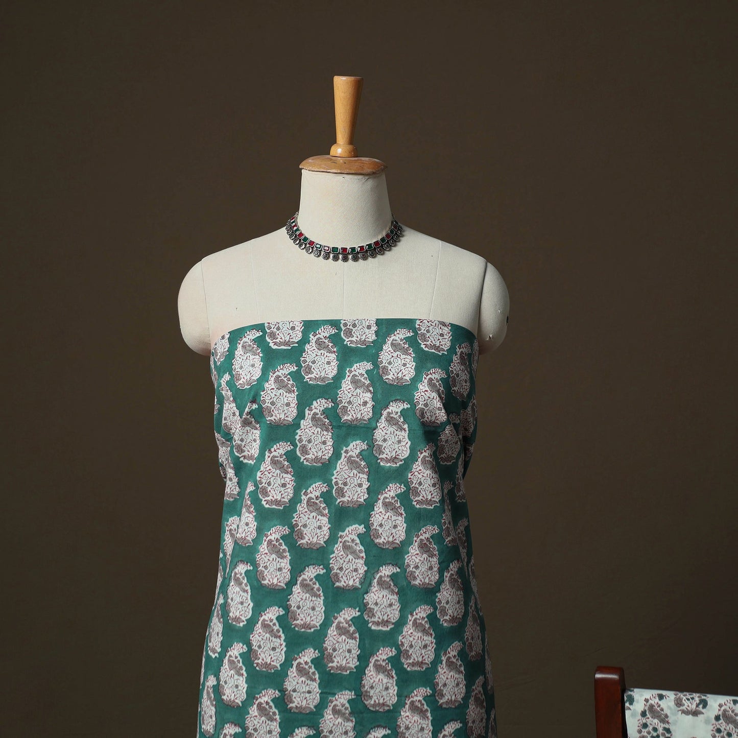 Sanganeri hand block print cotton 3pc unstitched dress