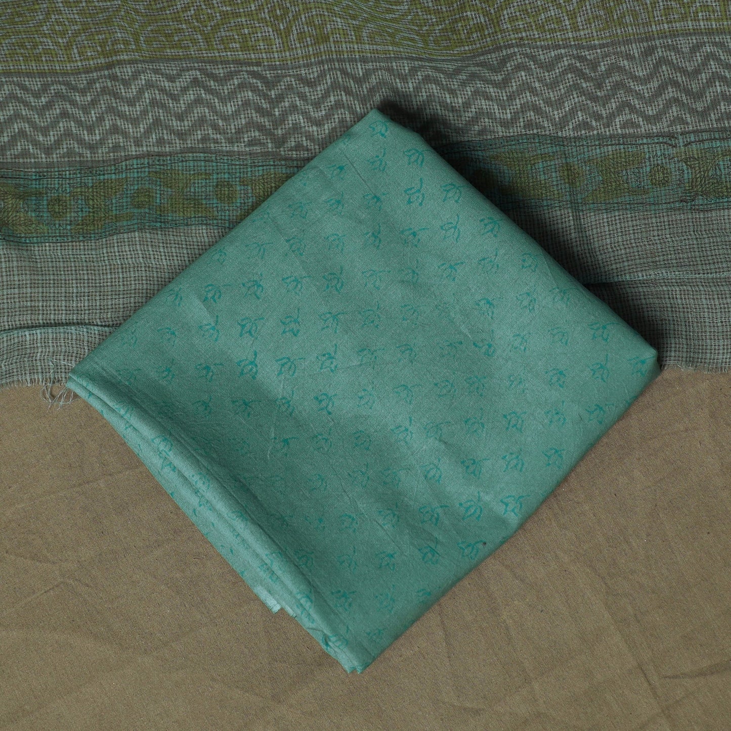 Sanganeri hand block print cotton 3pc unstitched dress