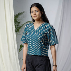 Buy Sanganeri Hand Block Prints Half Sleeve Cotton Crop Top Online at iTokri.com