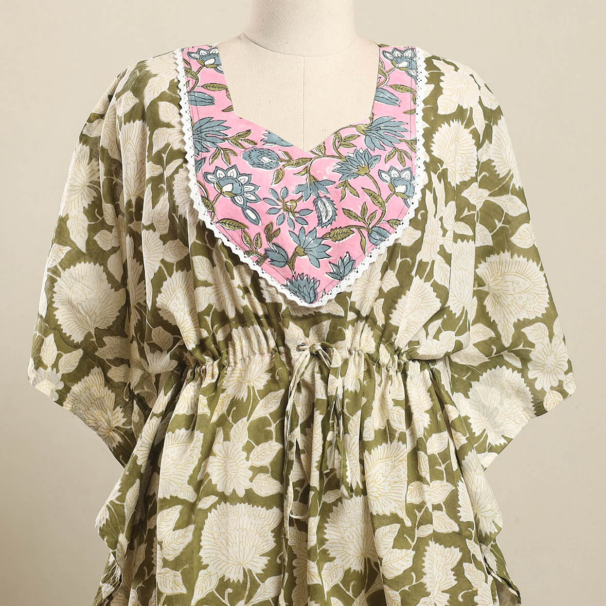 Buy Green Sanganeri Mosaic Fusion Cotton Kaftan