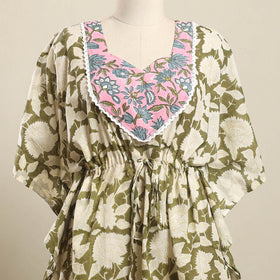 Buy Green Sanganeri Mosaic Fusion Cotton Kaftan