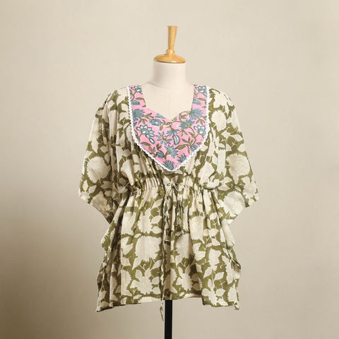 Buy Green Sanganeri Mosaic Fusion Cotton Kaftan