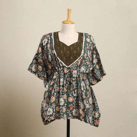 Buy Green Sanganeri Mosaic Fusion Cotton Kaftan