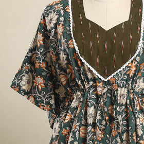 Buy Green Sanganeri Mosaic Fusion Cotton Kaftan