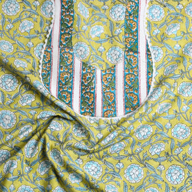 Buy Yellow Sanganeri Print Patchwork Cotton Kurta Material