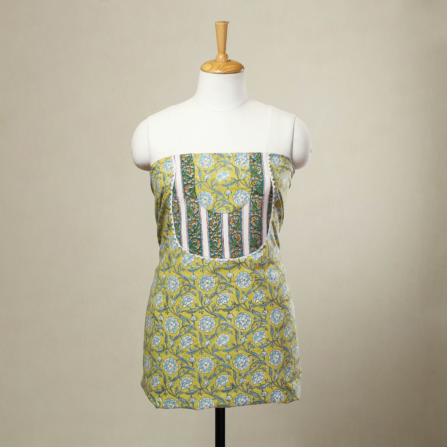 Buy Yellow Sanganeri Print Patchwork Cotton Kurta Material